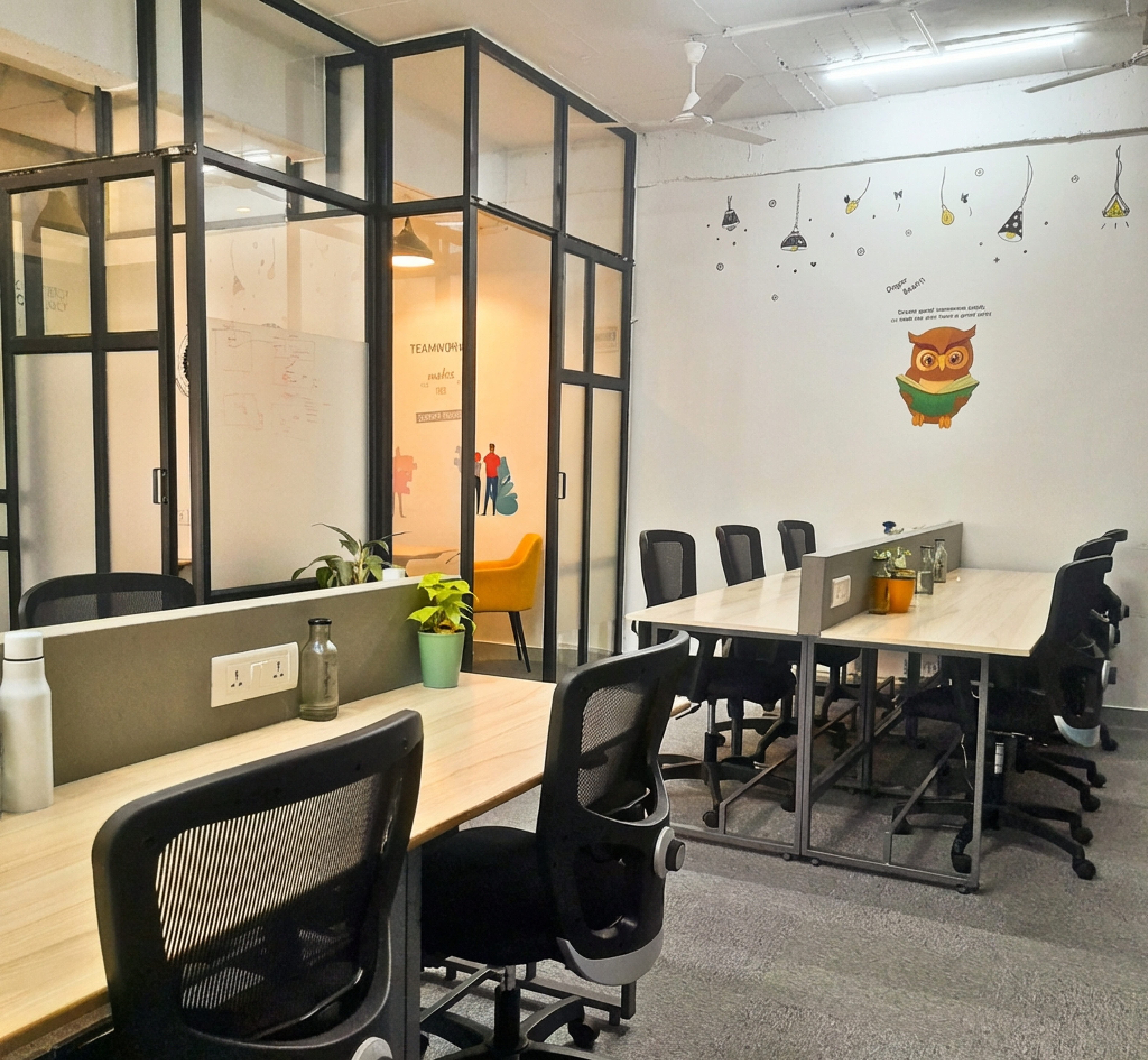 Managed space work desks and cabins